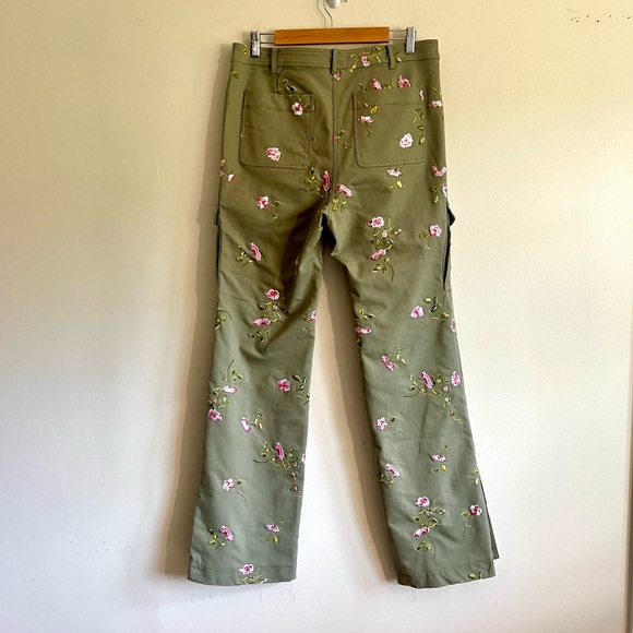 LoveShackFancy Atworth Cargo Embroidered pant Floral Size 12 Olive Green - Picture 11 of 16
